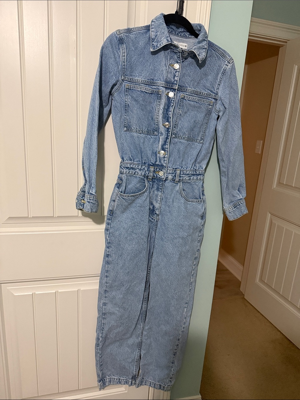 Zara Light Wash Denim Jumpsuit with Button Front Romper Pantsuit